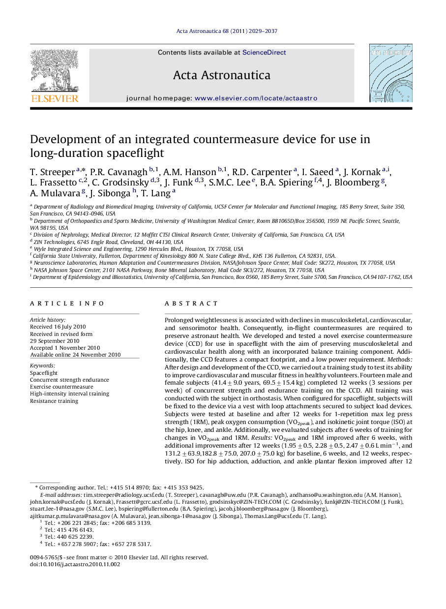 Development of an integrated countermeasure device for use in long-duration spaceflight