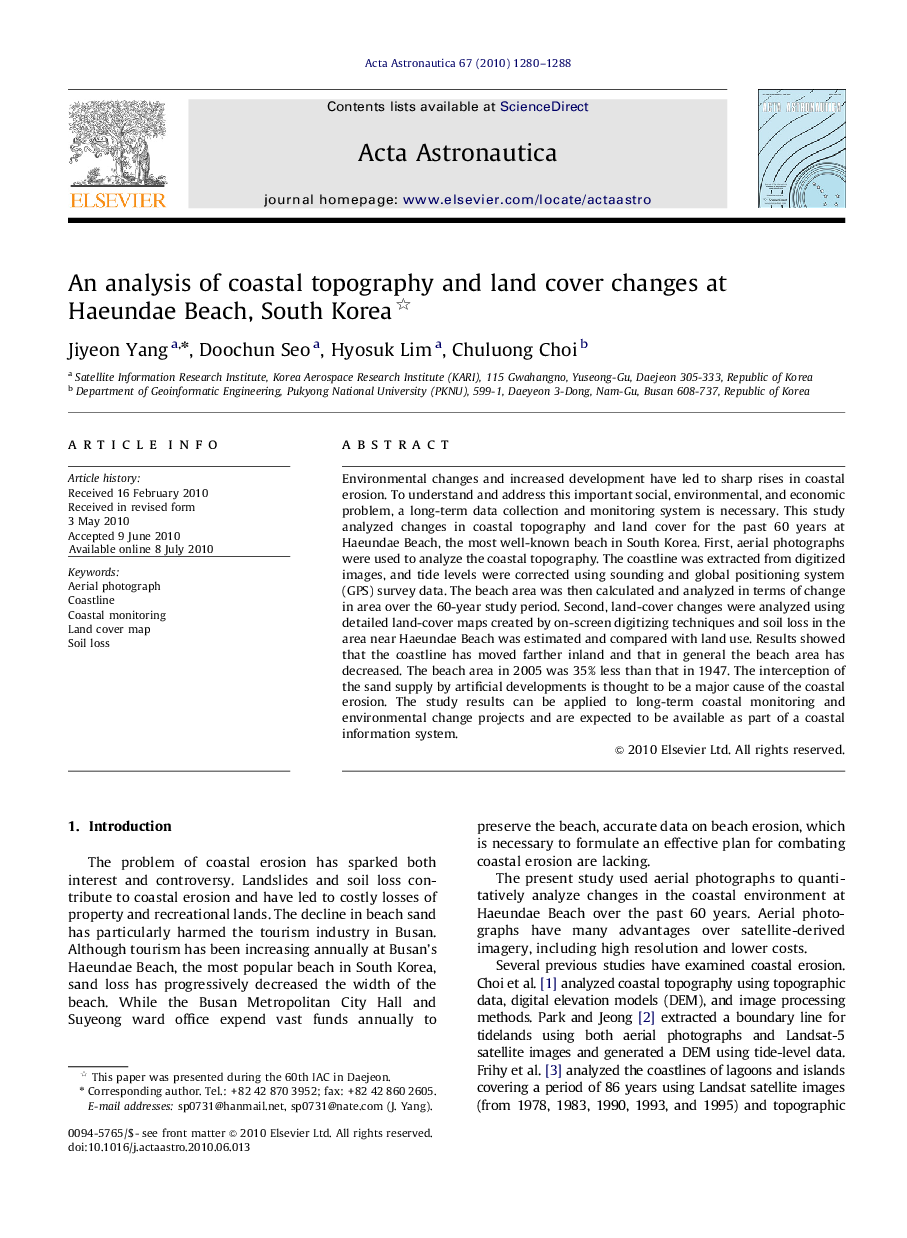 An analysis of coastal topography and land cover changes at Haeundae Beach, South Korea 