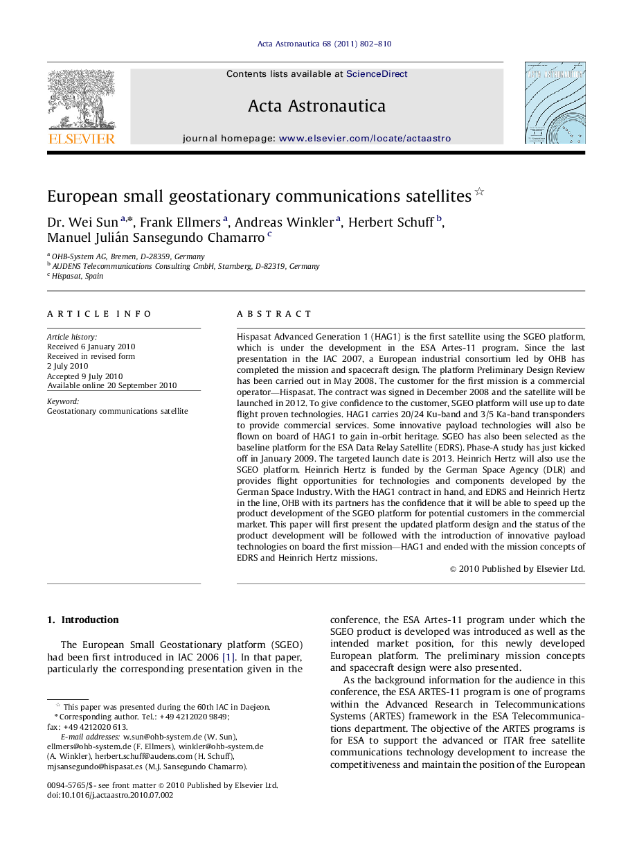 عکس صفحه اول مقاله: European small geostationary communications satellites European small geostationary communications satellites