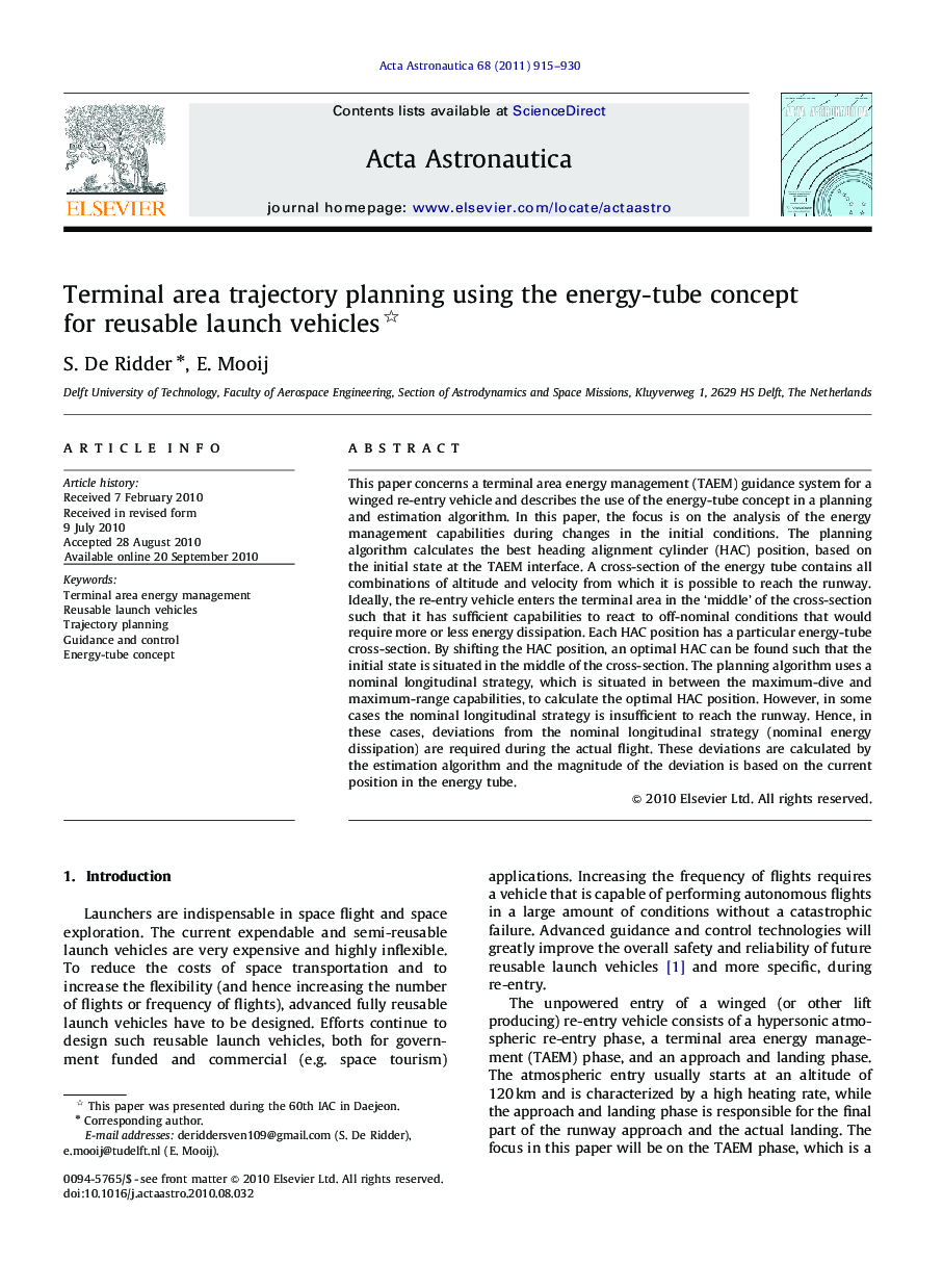 Terminal area trajectory planning using the energy-tube concept for reusable launch vehicles 