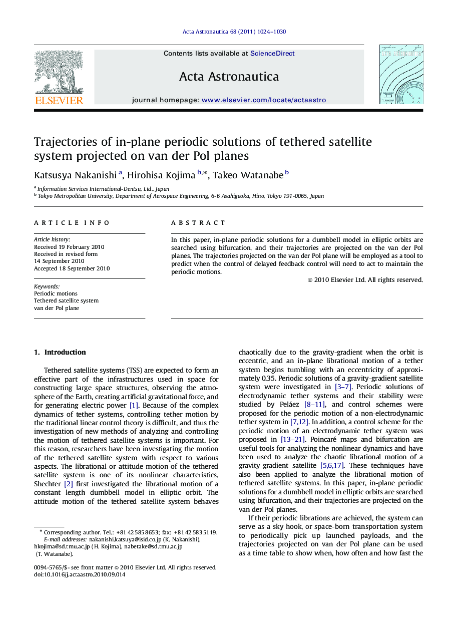 Trajectories of in-plane periodic solutions of tethered satellite system projected on van der Pol planes