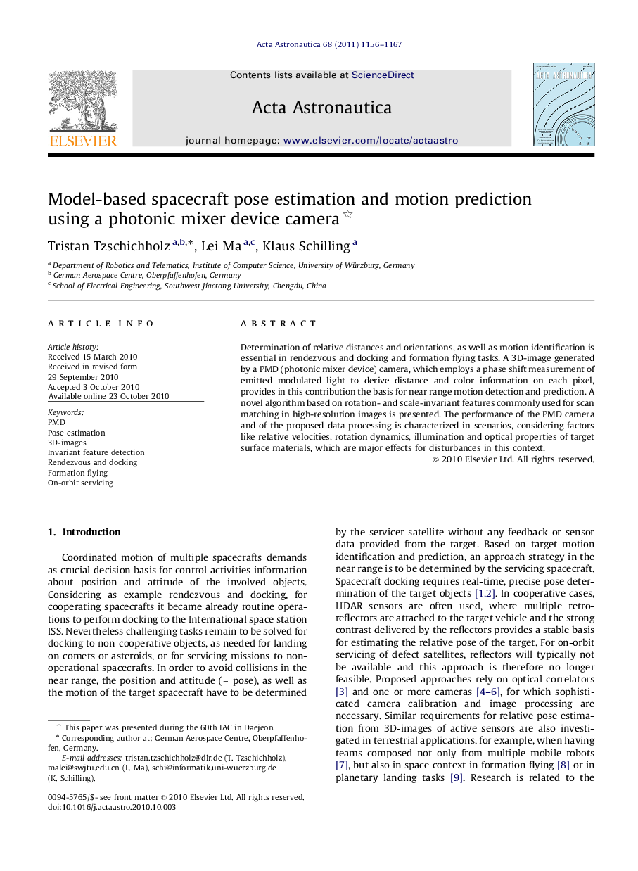 Model-based spacecraft pose estimation and motion prediction using a photonic mixer device camera 