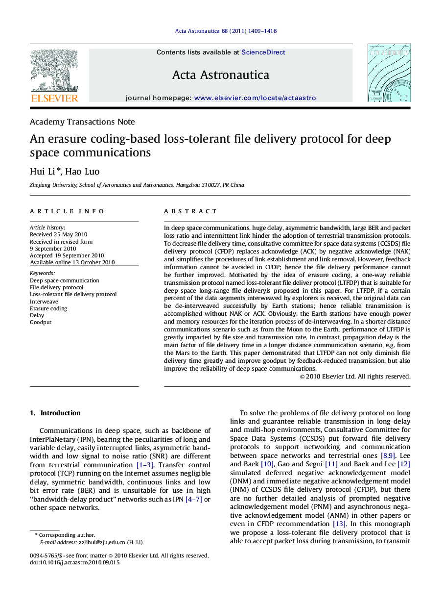 An erasure coding-based loss-tolerant file delivery protocol for deep spacecommunications