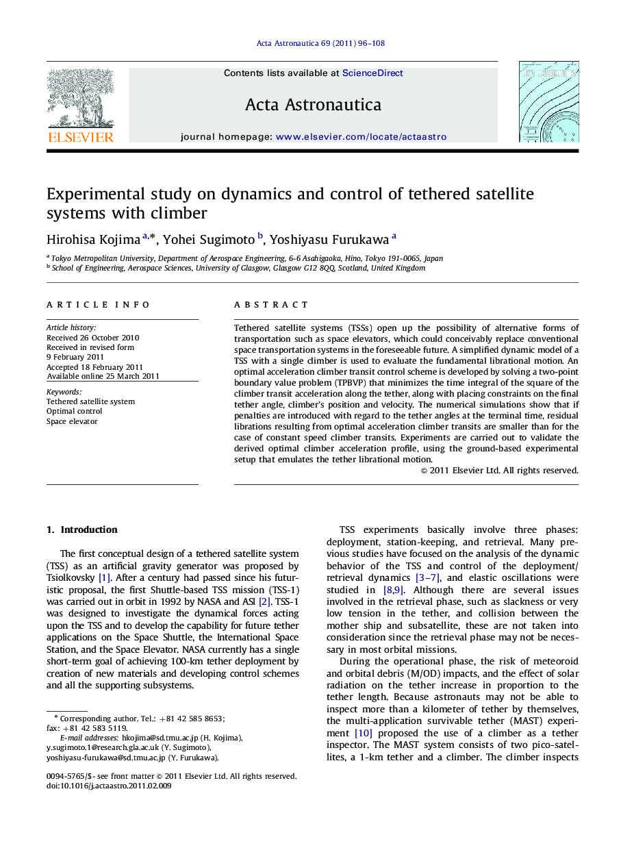 Experimental study on dynamics and control of tethered satellite systems with climber