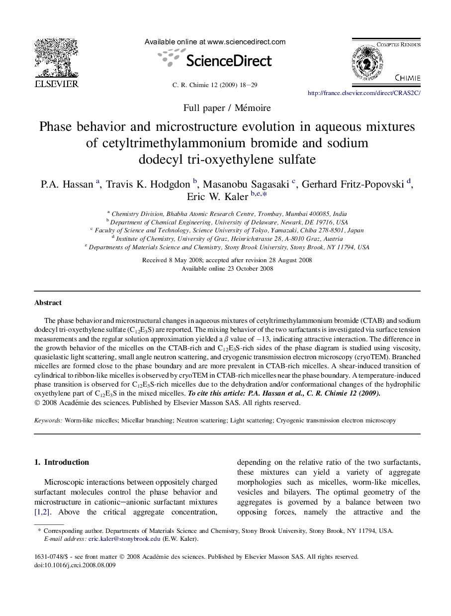 Phase behavior and microstructure evolution in aqueous mixtures of cetyltrimethylammonium bromide and sodium dodecyl tri-oxyethylene sulfate