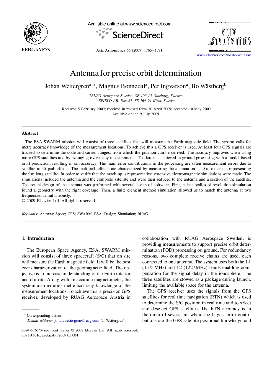 عکس صفحه اول مقاله: Antenna for precise orbit determination Antenna for precise orbit determination