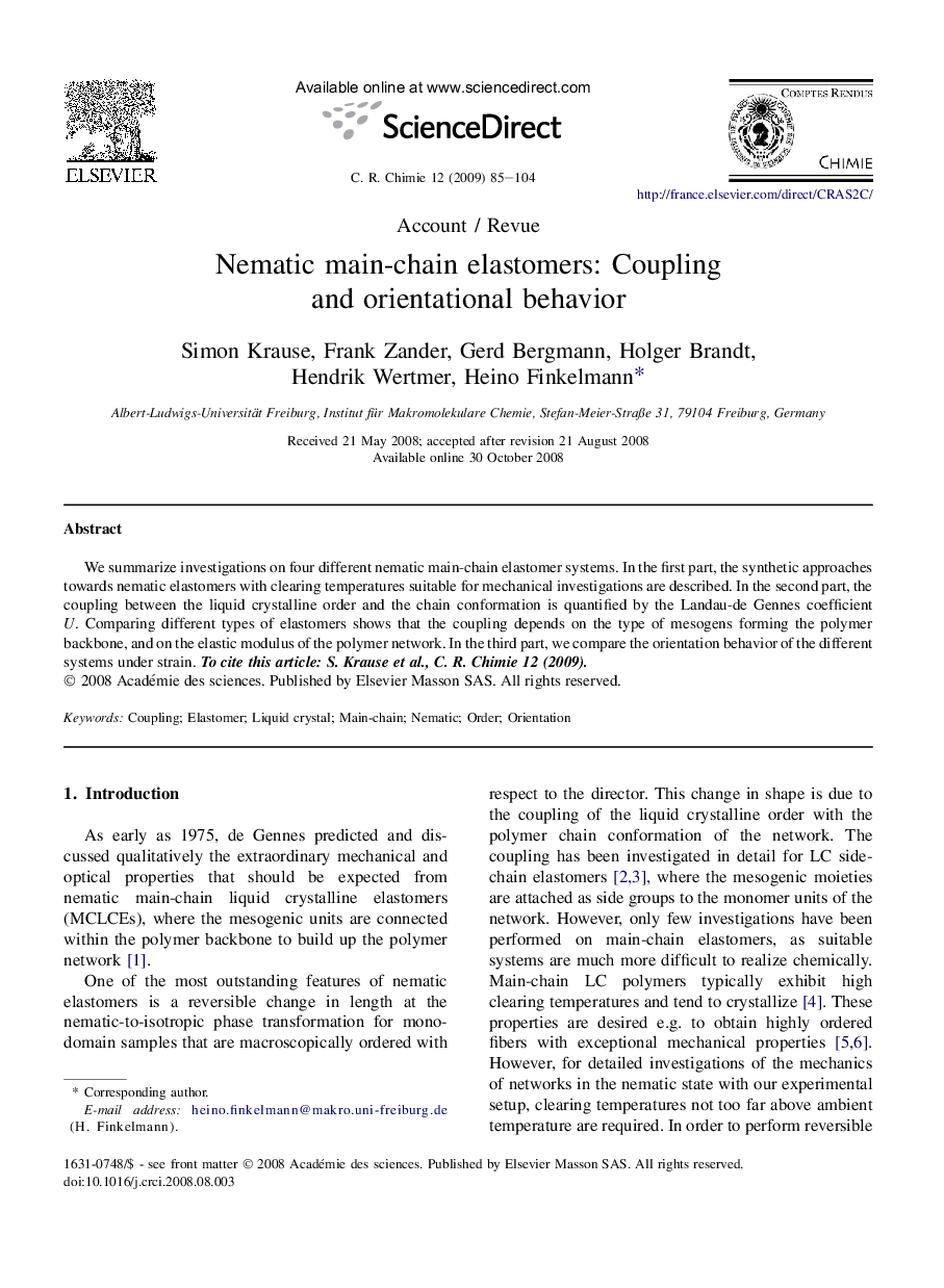 Nematic main-chain elastomers: Coupling and orientational behavior