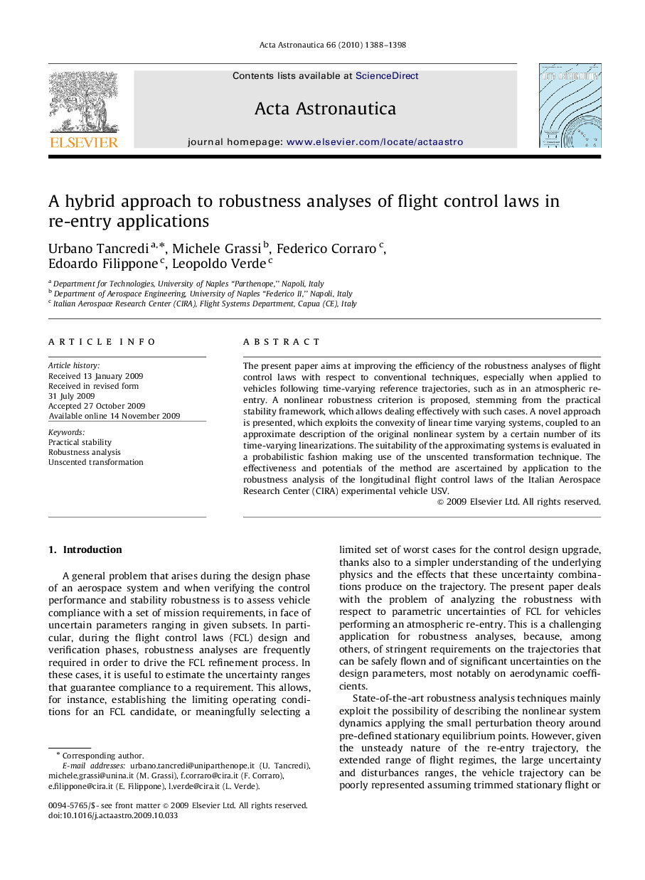 A hybrid approach to robustness analyses of flight control laws in re-entry applications