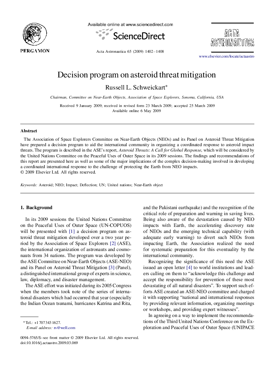 Decision program on asteroid threat mitigation