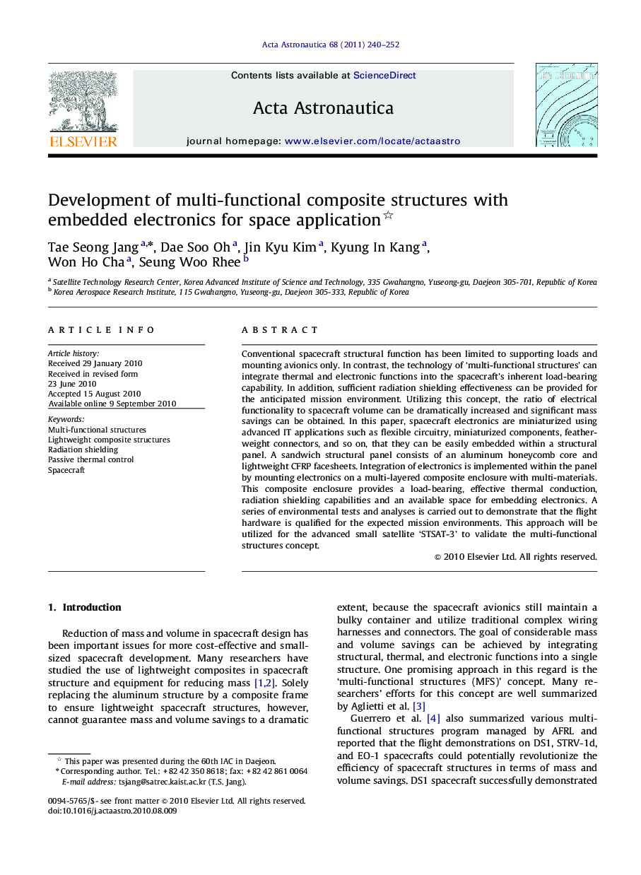 Development of multi-functional composite structures with embedded electronics for space application 