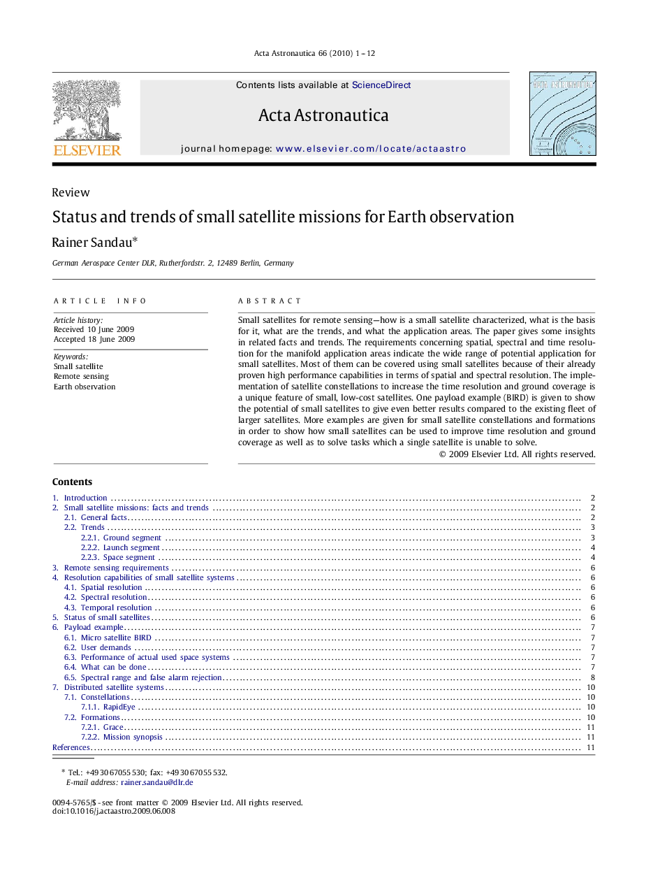 Status and trends of small satellite missions for Earth observation