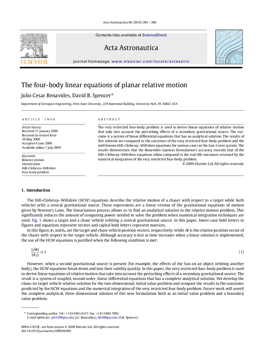 The four-body linear equations of planar relative motion