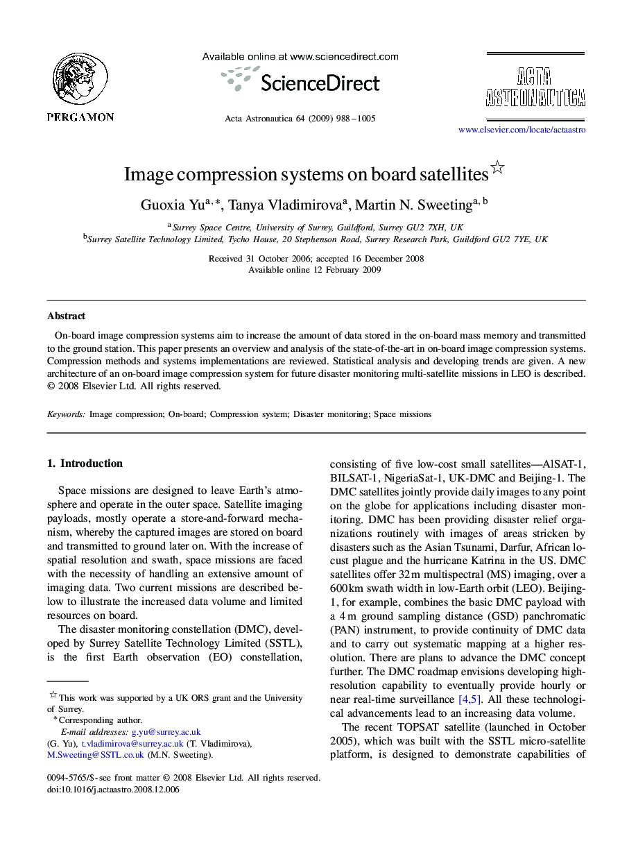 Image compression systems on board satellites 