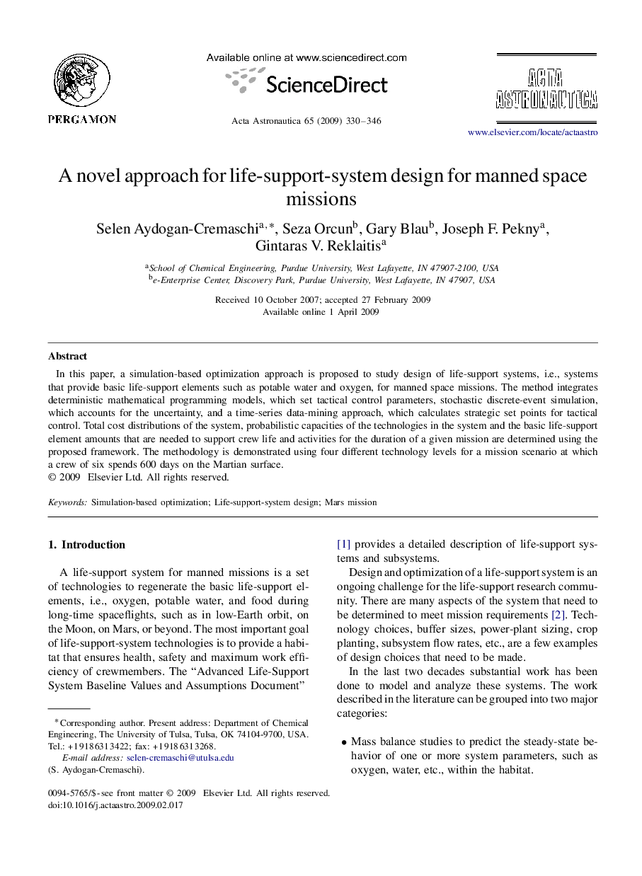 A novel approach for life-support-system design for manned space missions