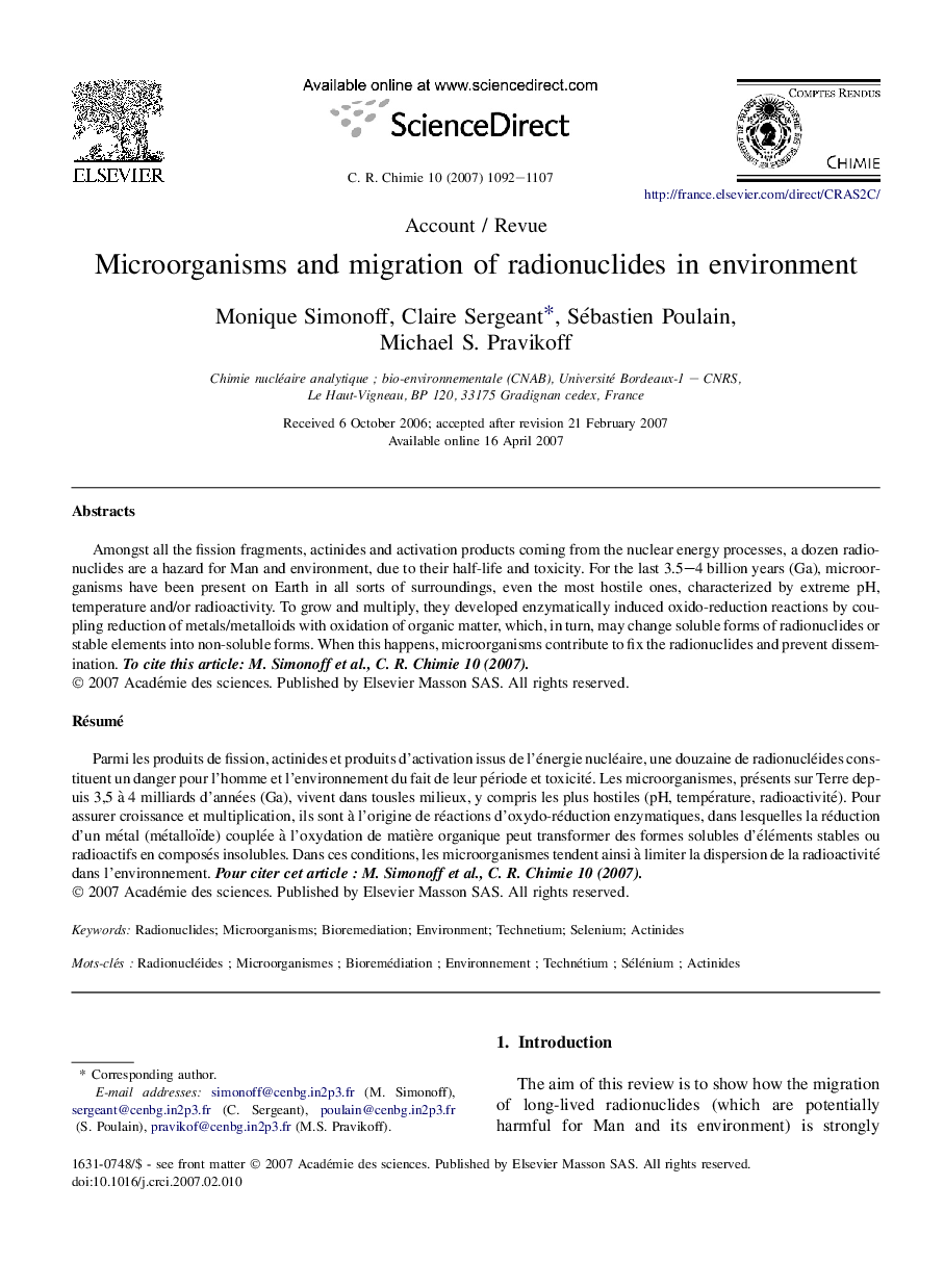 Microorganisms and migration of radionuclides in environment