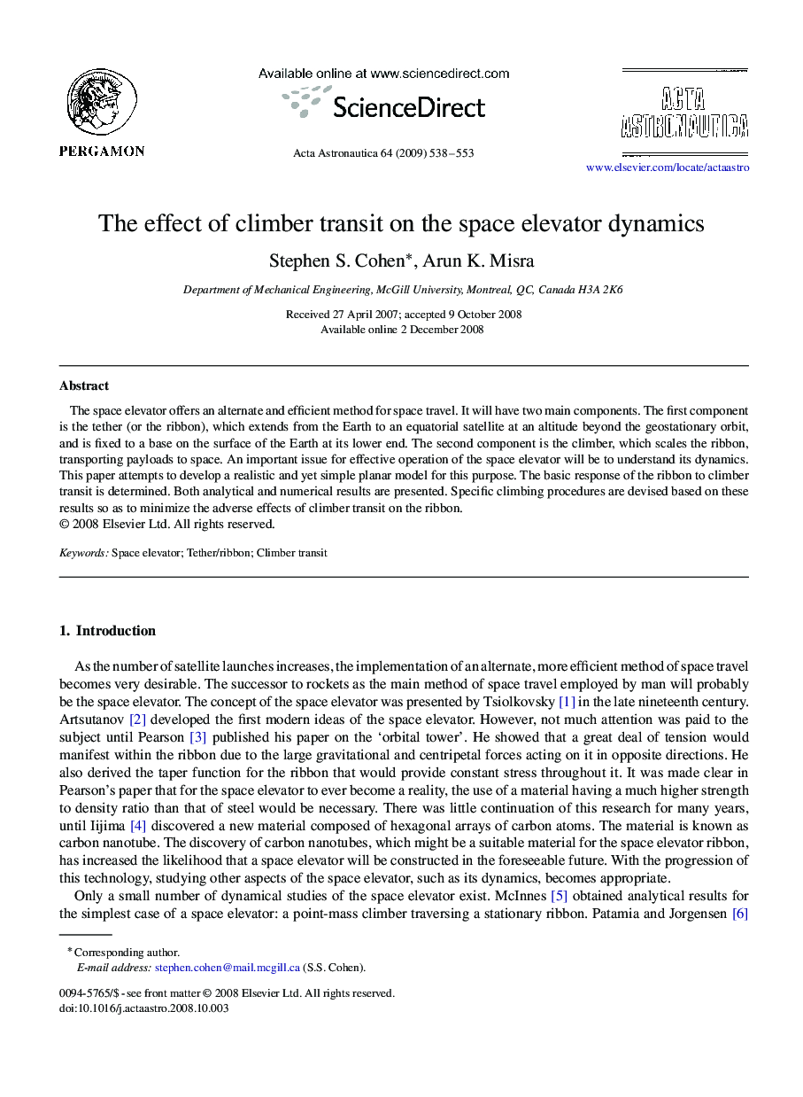 The effect of climber transit on the space elevator dynamics