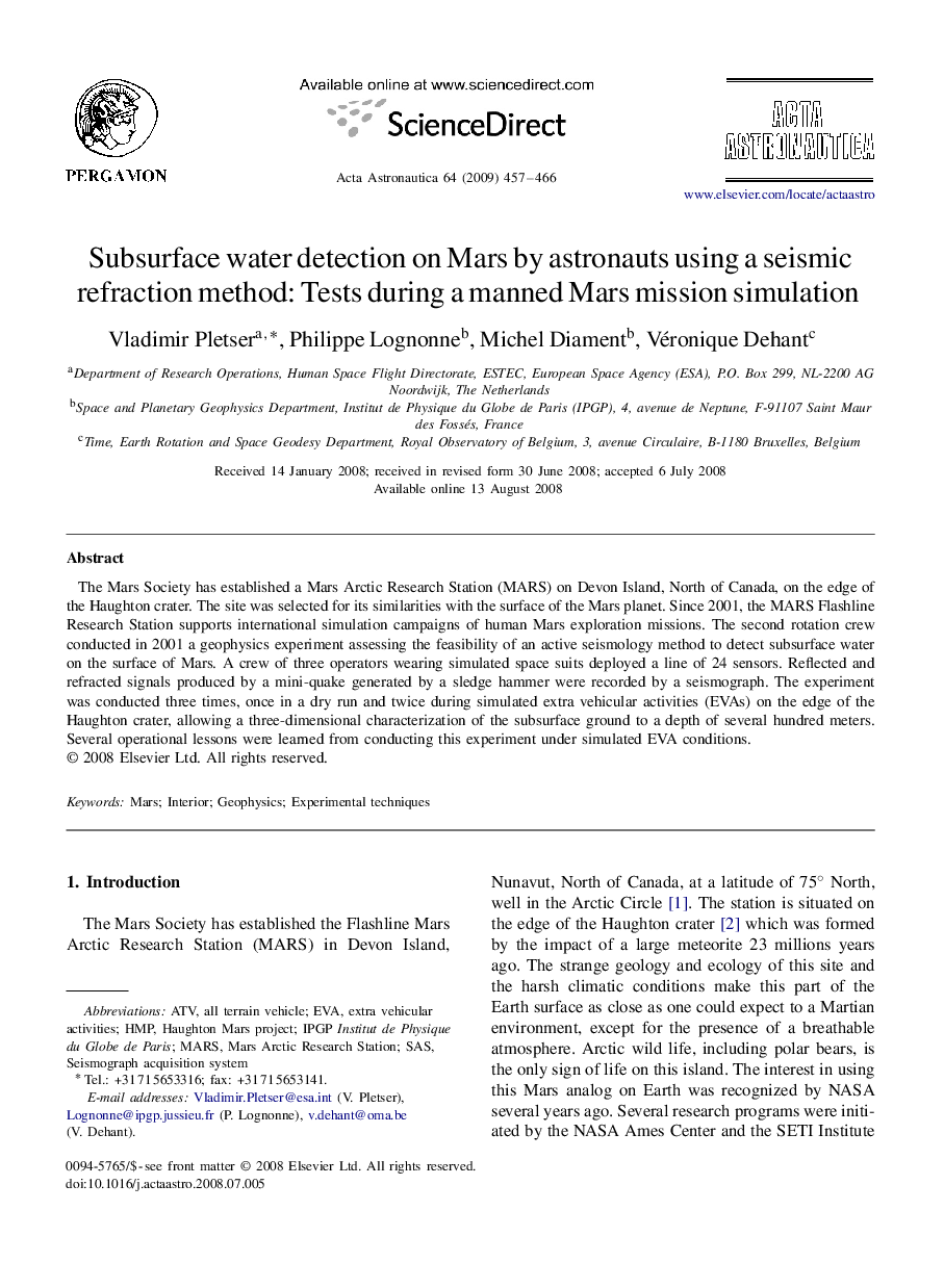 Subsurface water detection on Mars by astronauts using a seismic refraction method: Tests during a manned Mars mission simulation