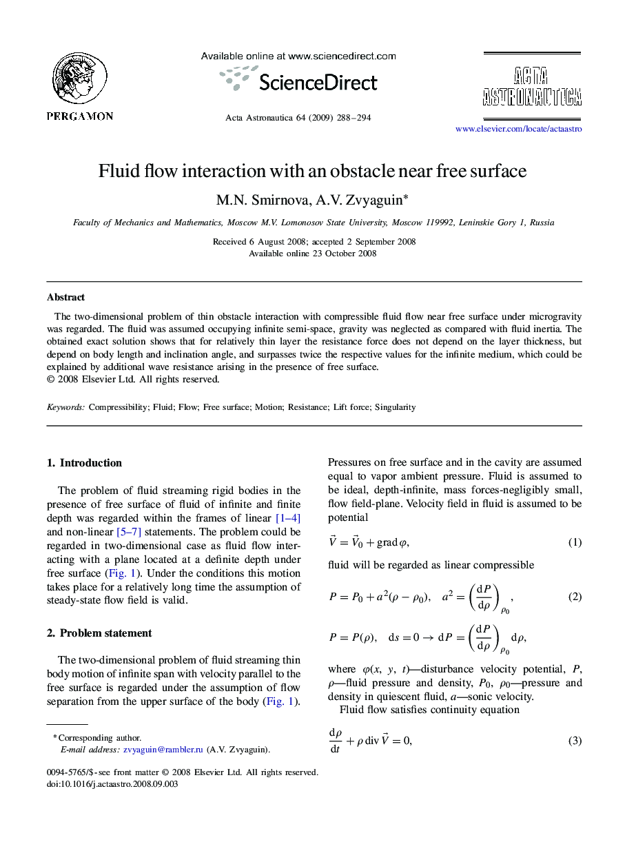 Fluid flow interaction with an obstacle near free surface