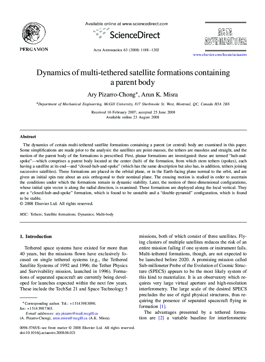 Dynamics of multi-tethered satellite formations containing a parent body