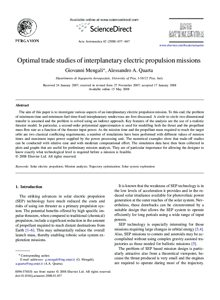 Optimal trade studies of interplanetary electric propulsion missions