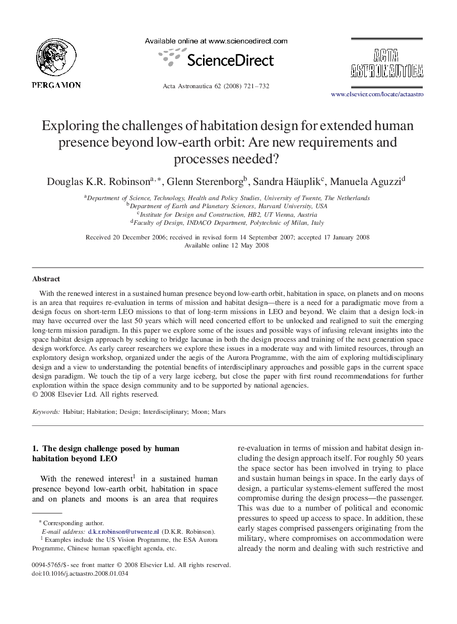 Exploring the challenges of habitation design for extended human presence beyond low-earth orbit: Are new requirements and processes needed?