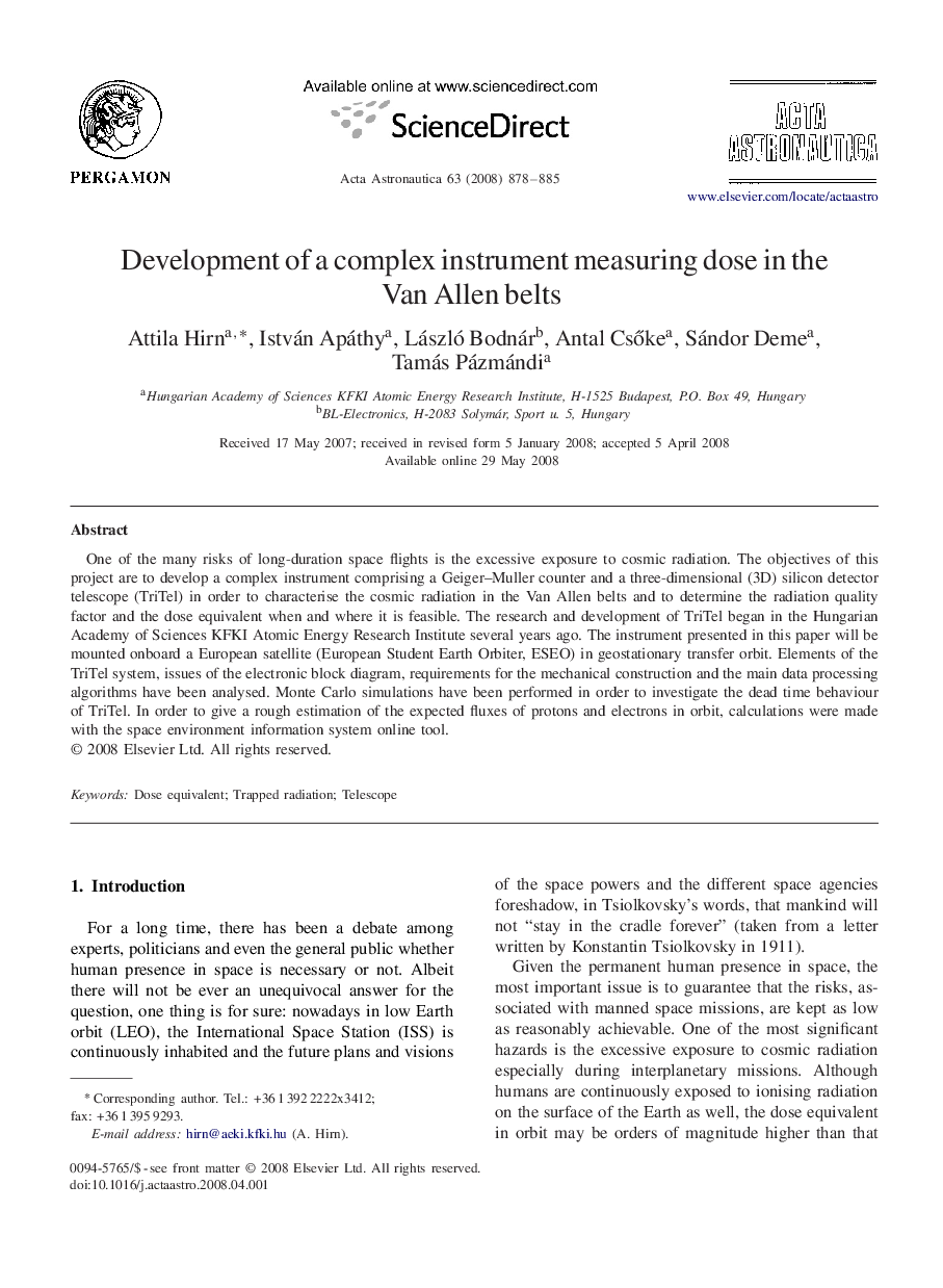 Development of a complex instrument measuring dose in the Van Allen belts