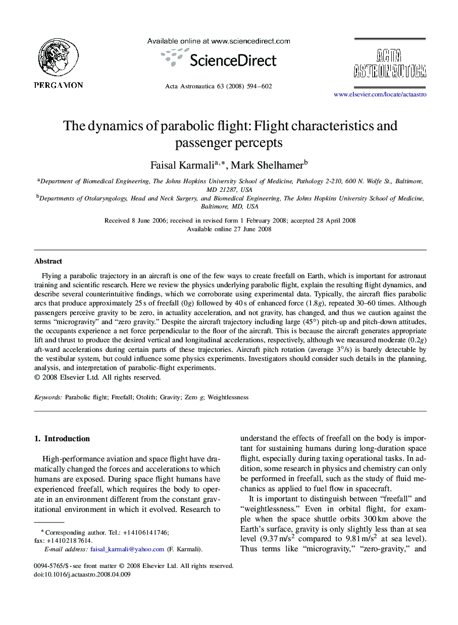 The dynamics of parabolic flight: Flight characteristics and passenger percepts