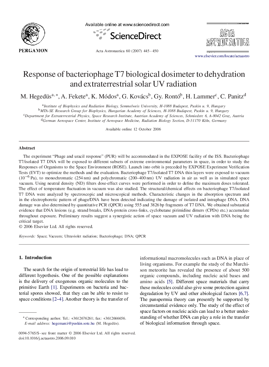 Response of bacteriophage T7 biological dosimeter to dehydration and extraterrestrial solar UV radiation