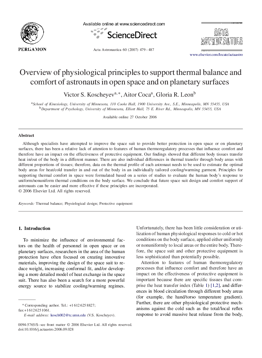 Overview of physiological principles to support thermal balance and comfort of astronauts in open space and on planetary surfaces