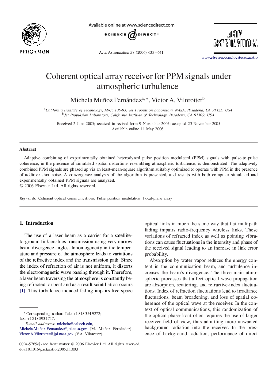 Coherent optical array receiver for PPM signals under atmospheric turbulence