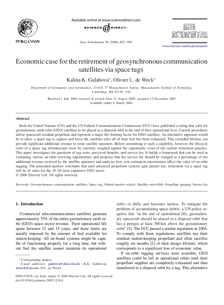 Economic case for the retirement of geosynchronous communication satellites via space tugs