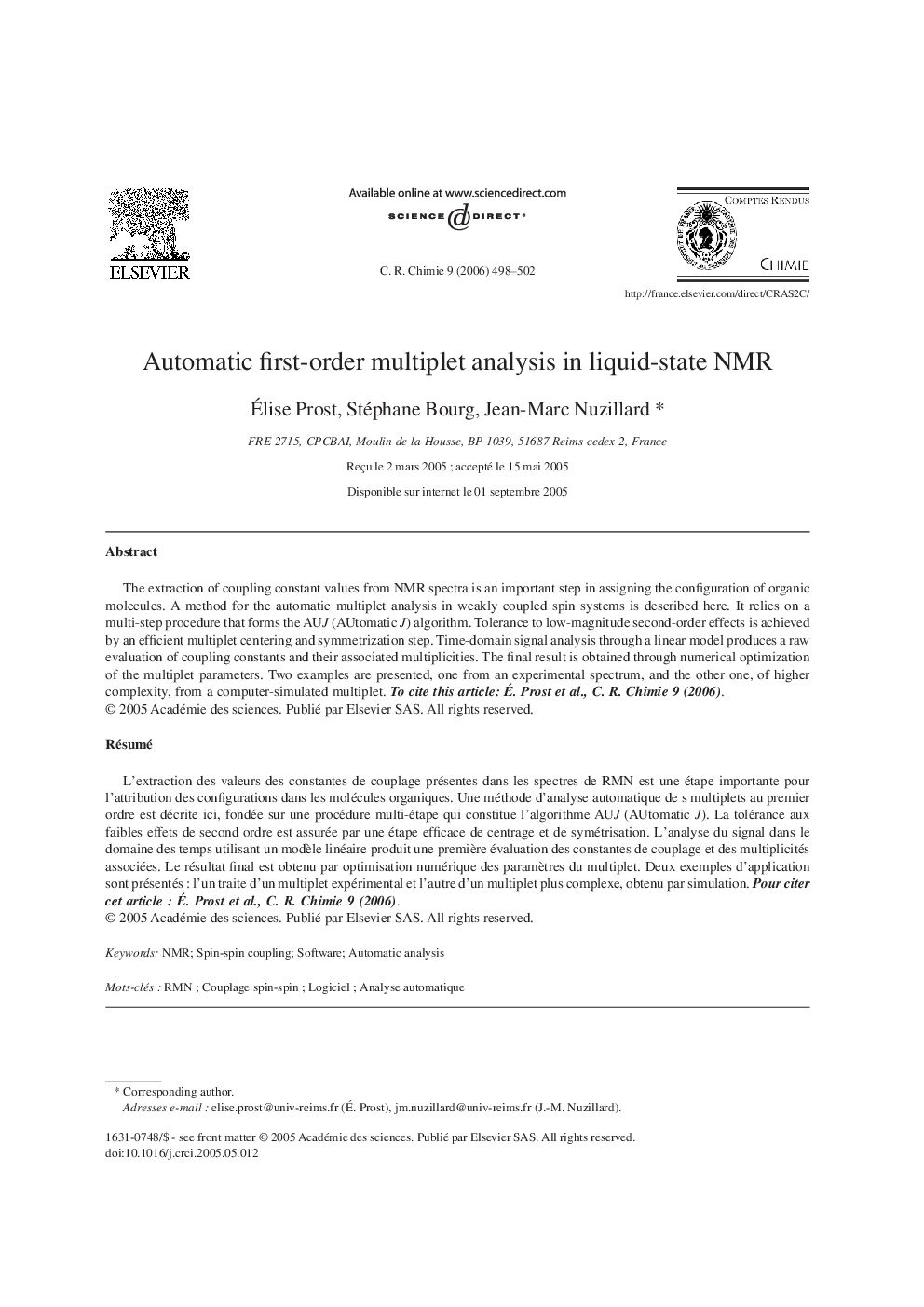 Automatic first-order multiplet analysis in liquid-state NMR