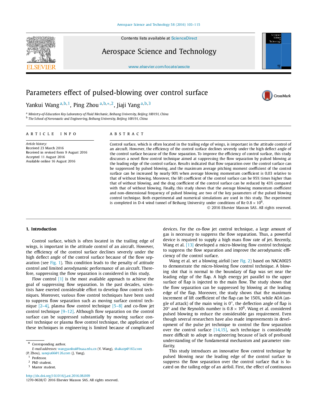 Parameters effect of pulsed-blowing over control surface