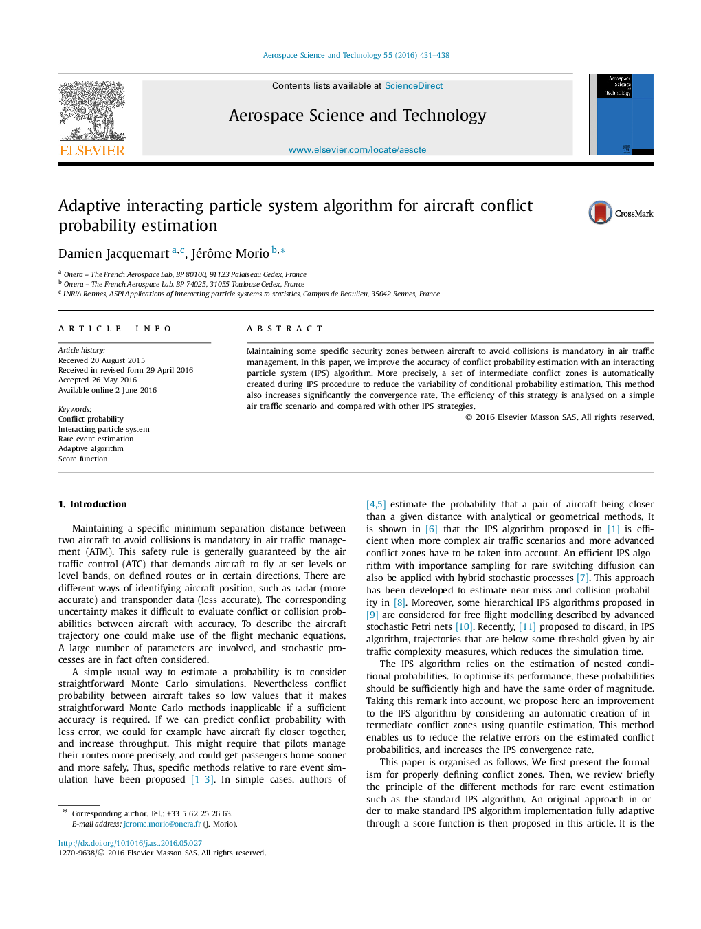 Adaptive interacting particle system algorithm for aircraft conflict probability estimation