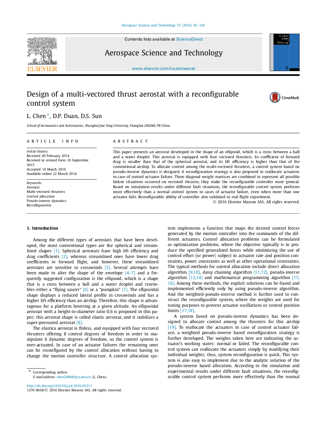 Design of a multi-vectored thrust aerostat with a reconfigurable control system