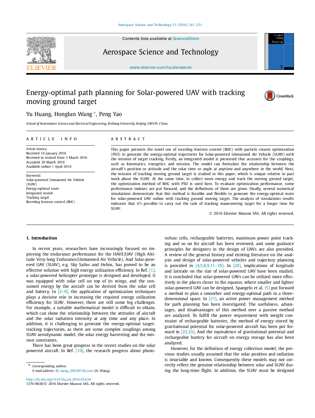 Energy-optimal path planning for Solar-powered UAV with tracking moving ground target