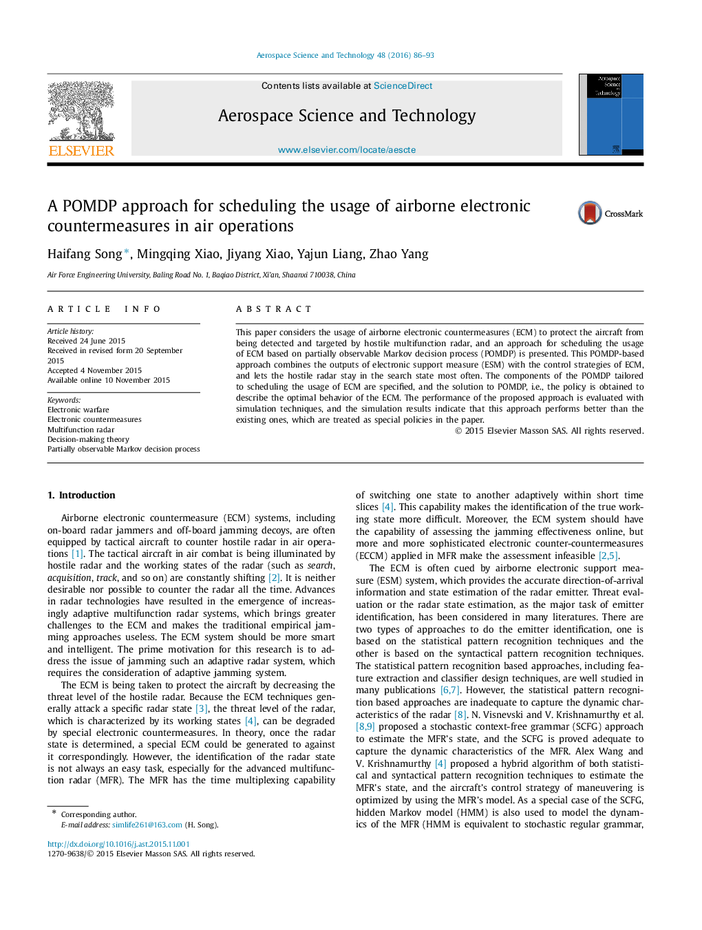 A POMDP approach for scheduling the usage of airborne electronic countermeasures in air operations