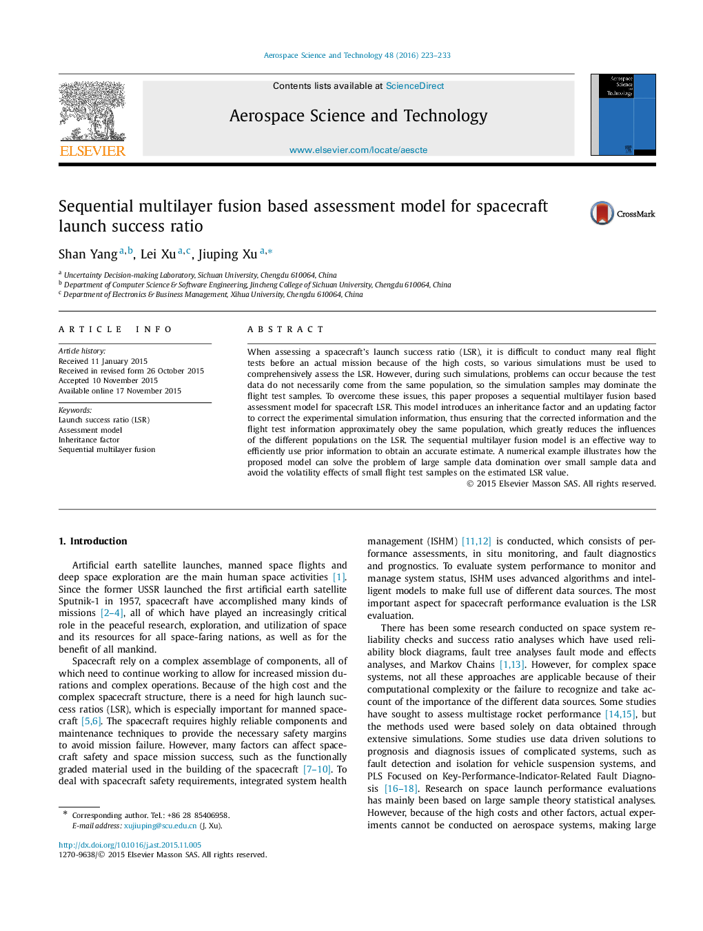 Sequential multilayer fusion based assessment model for spacecraft launch success ratio