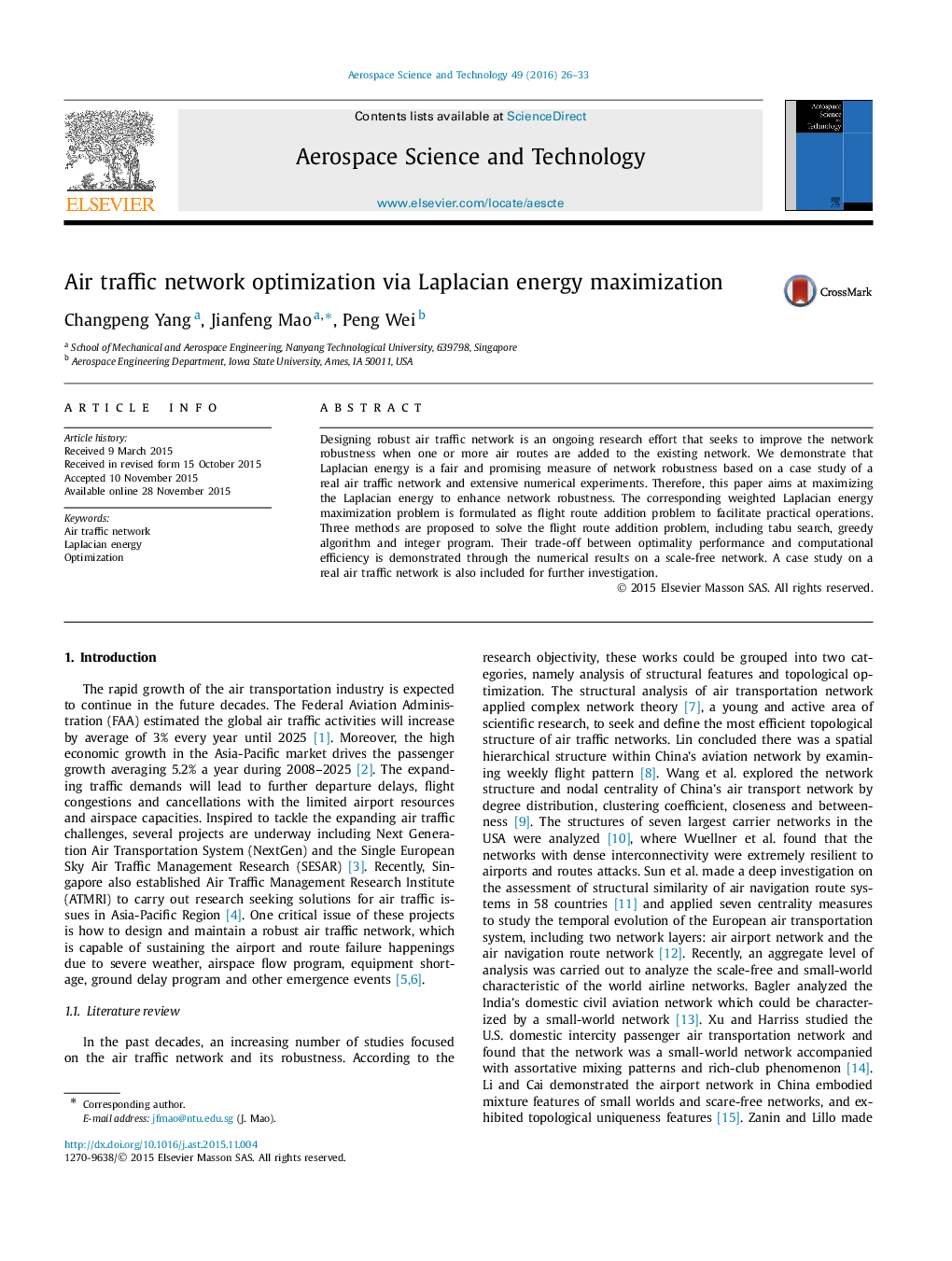 Air traffic network optimization via Laplacian energy maximization