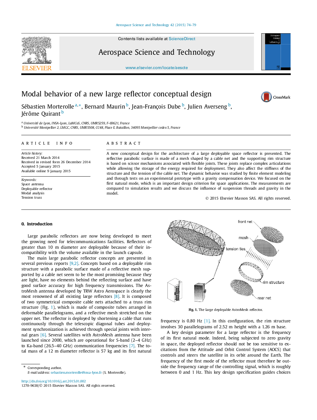 Modal behavior of a new large reflector conceptual design