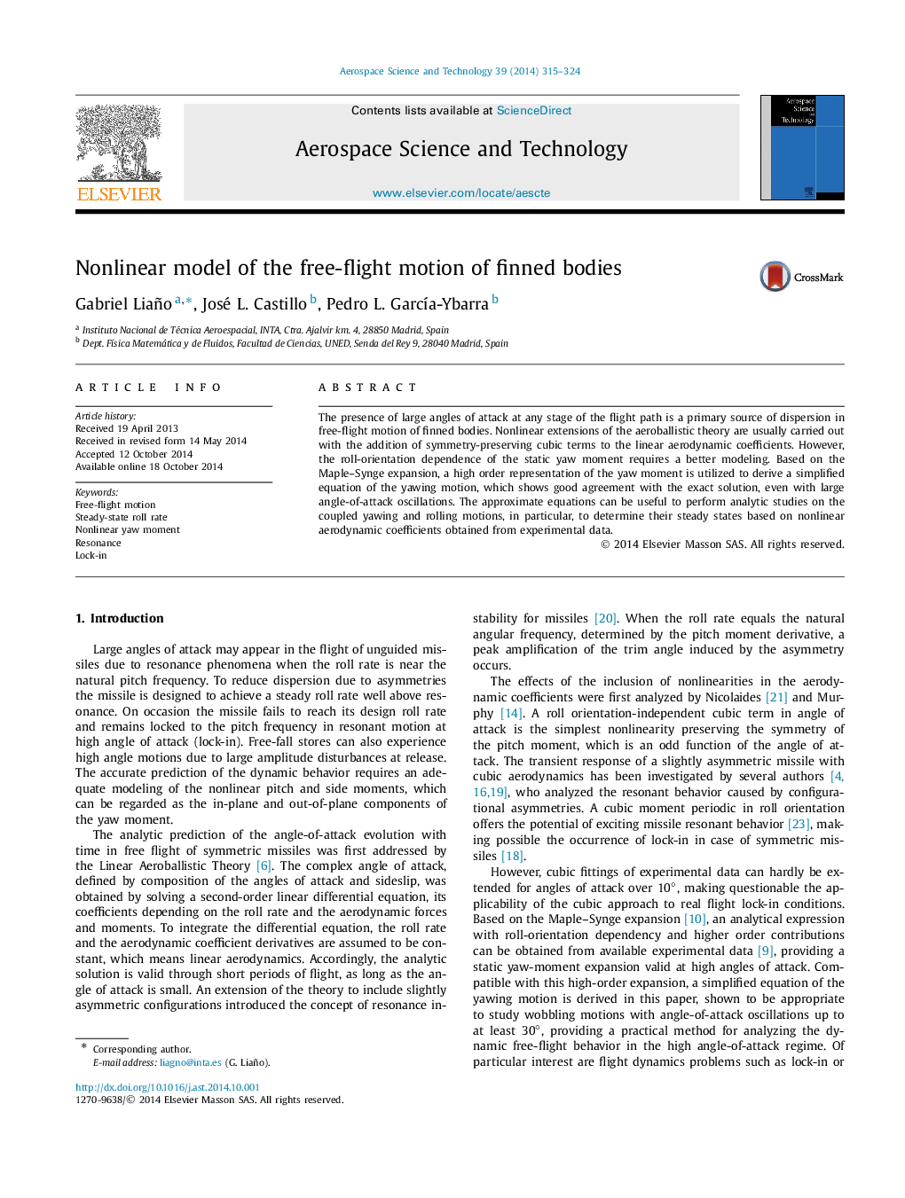 Nonlinear model of the free-flight motion of finned bodies