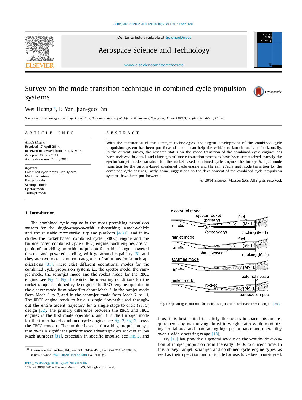 Survey on the mode transition technique in combined cycle propulsion systems