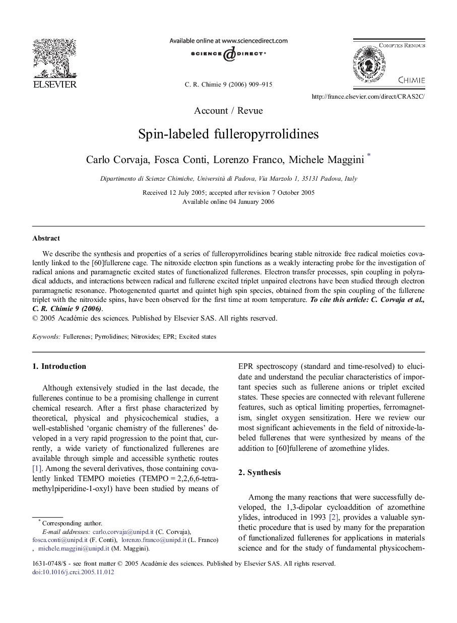 Spin-labeled fulleropyrrolidines