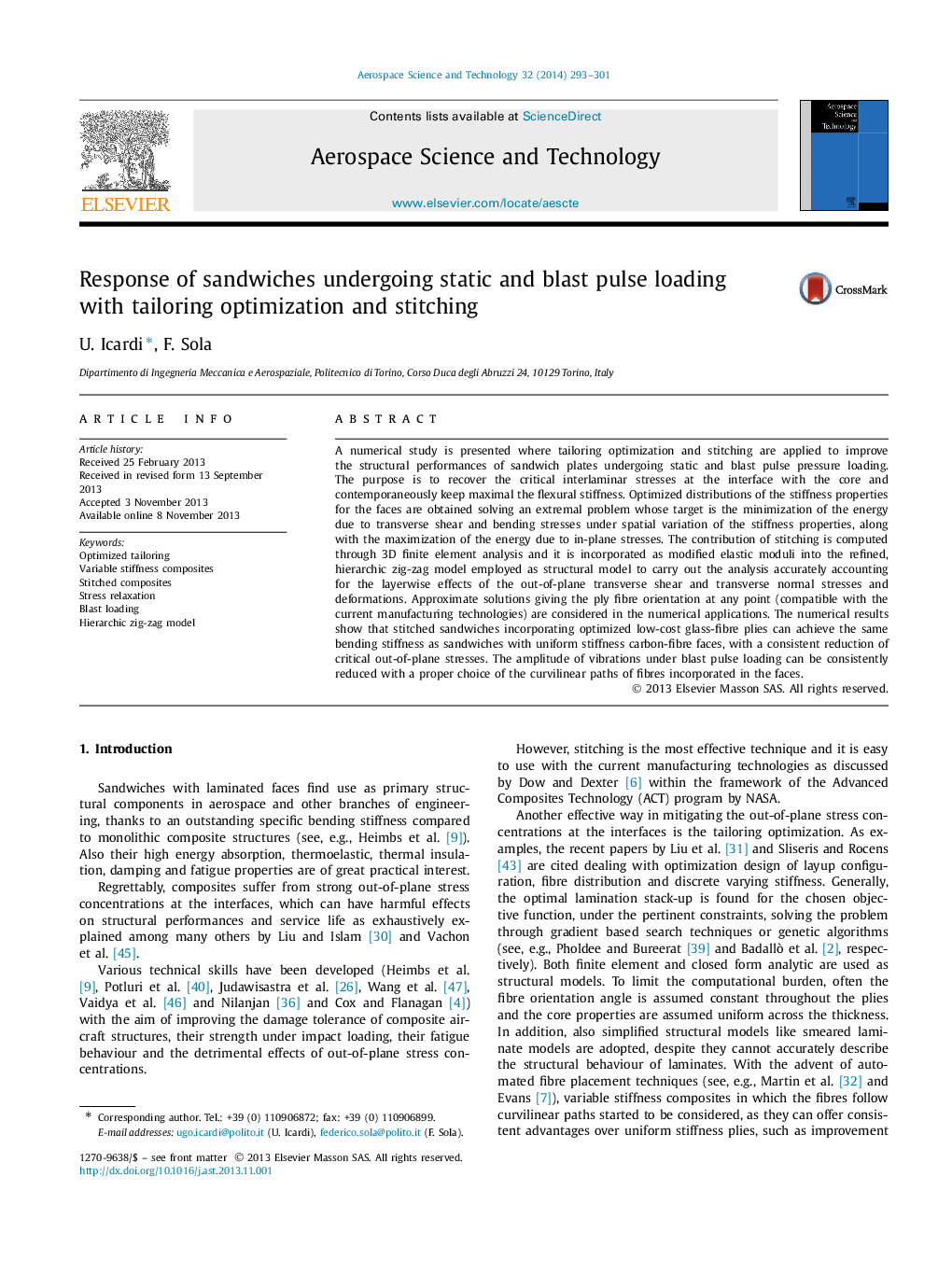 Response of sandwiches undergoing static and blast pulse loading with tailoring optimization and stitching