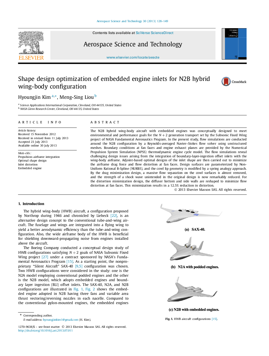 Shape design optimization of embedded engine inlets for N2B hybrid wing-body configuration