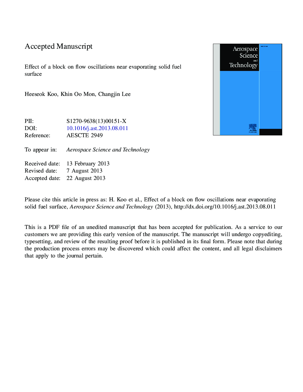 Effect of a block on flow oscillations near evaporating solid fuel surface