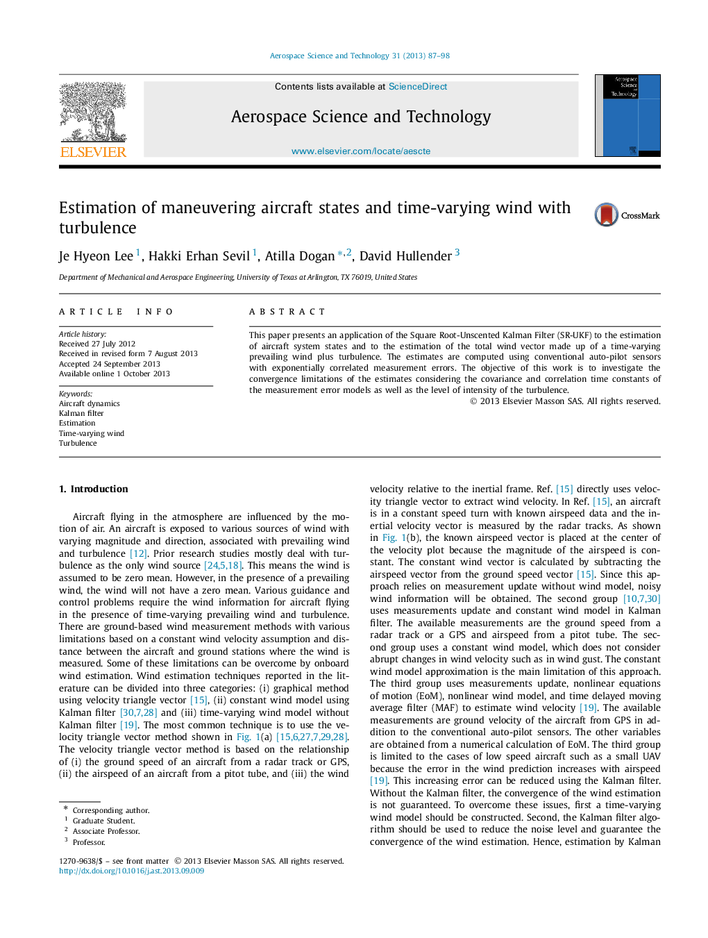 Estimation of maneuvering aircraft states and time-varying wind with turbulence