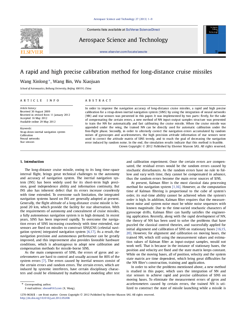 A rapid and high precise calibration method for long-distance cruise missiles