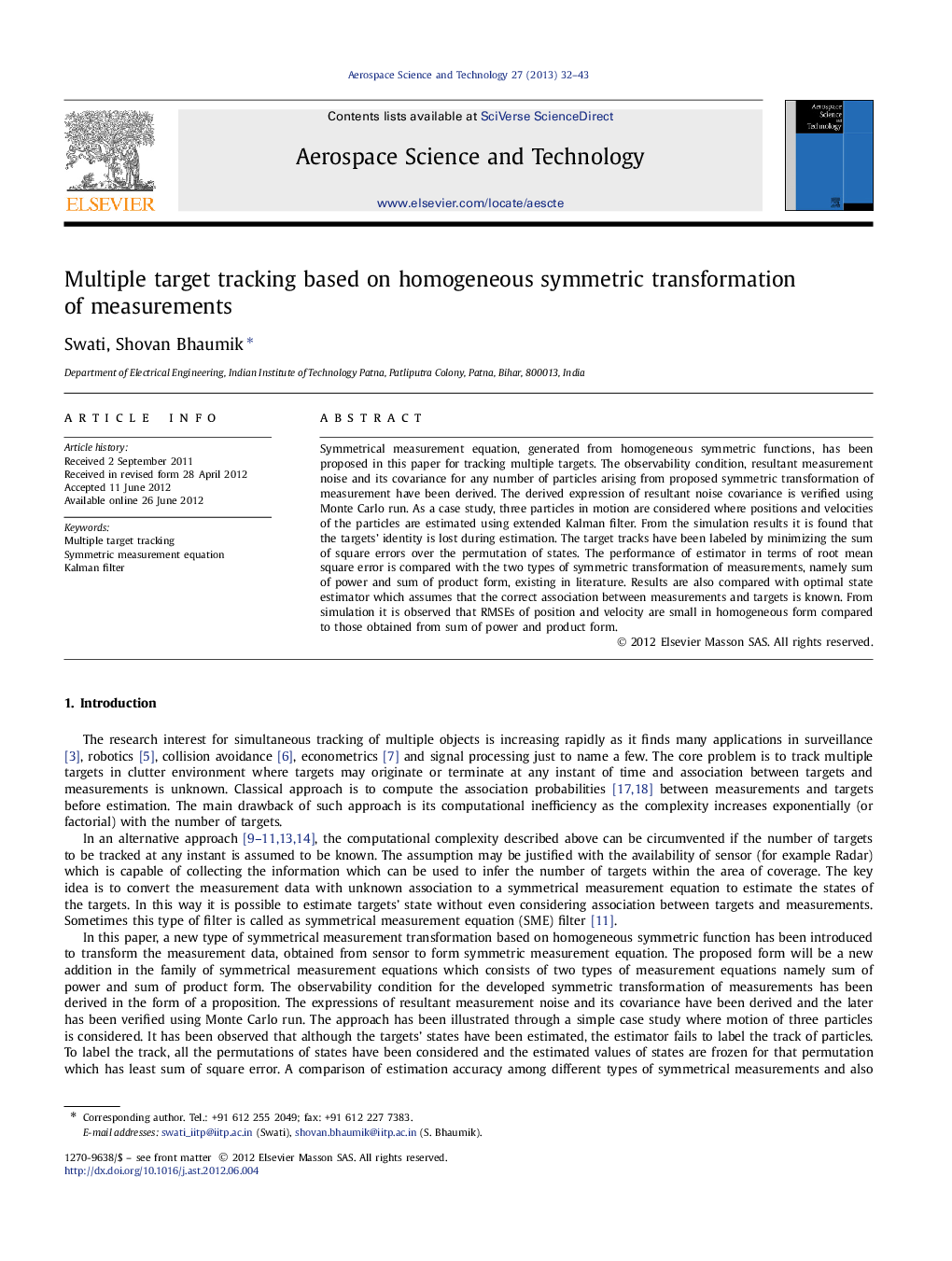 Multiple target tracking based on homogeneous symmetric transformation of measurements