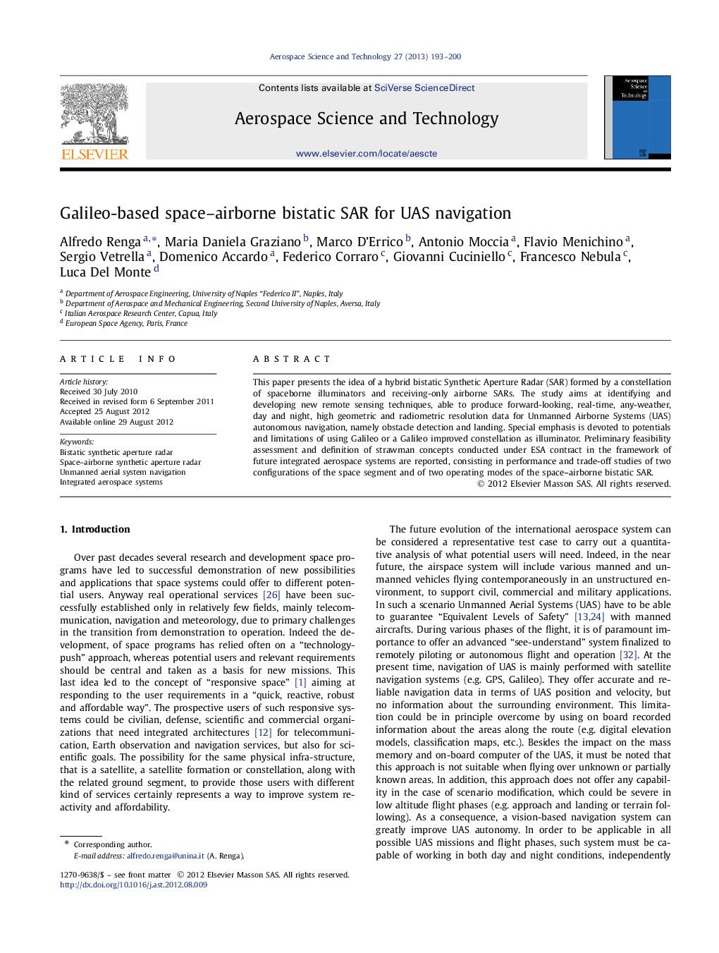 Galileo-based space–airborne bistatic SAR for UAS navigation